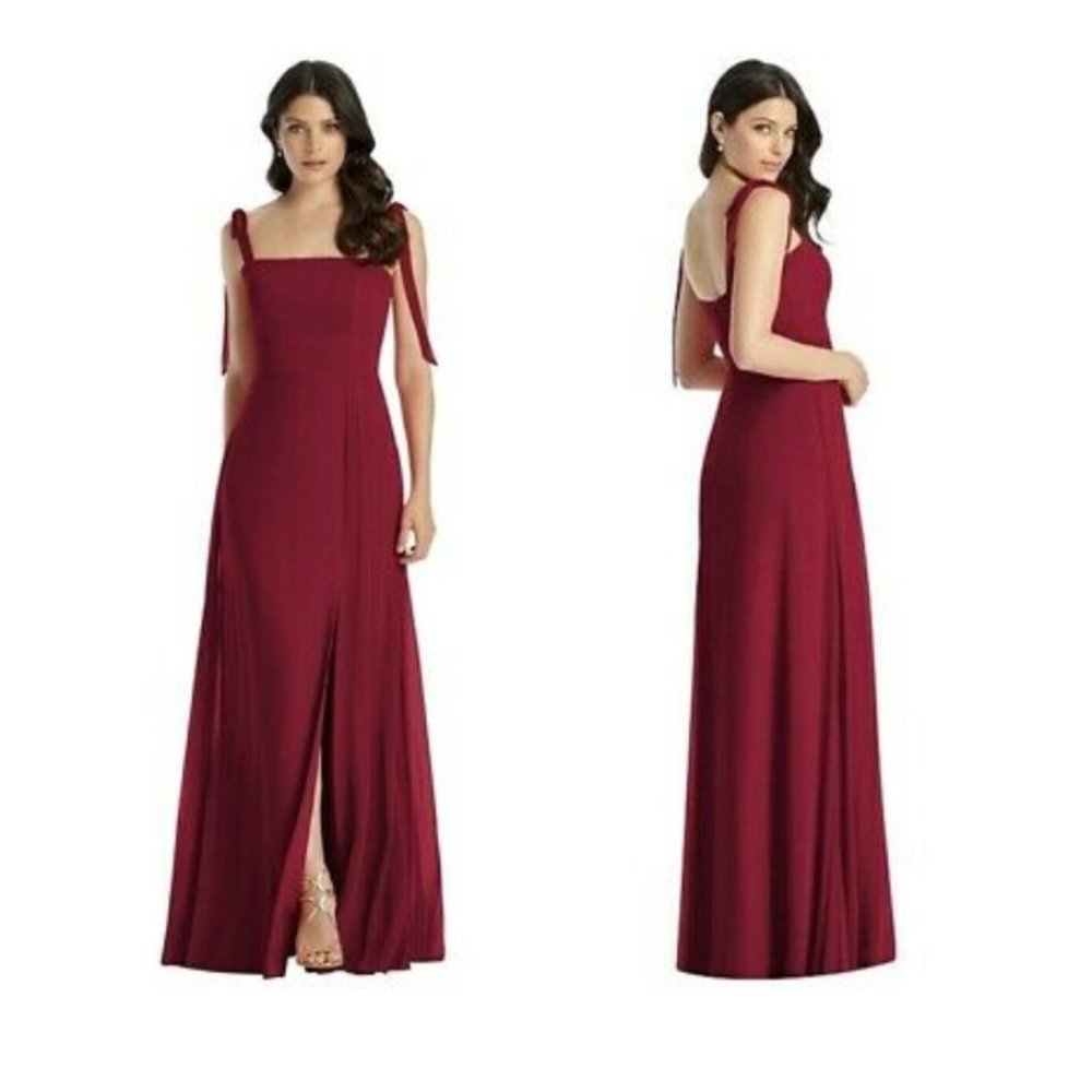 Dessy Collection Tie Strap Chiffon Slit Gown sz 8